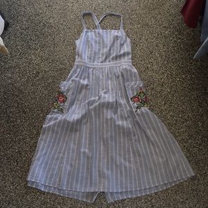 Urban Outfitters blue striped embroidered sundress